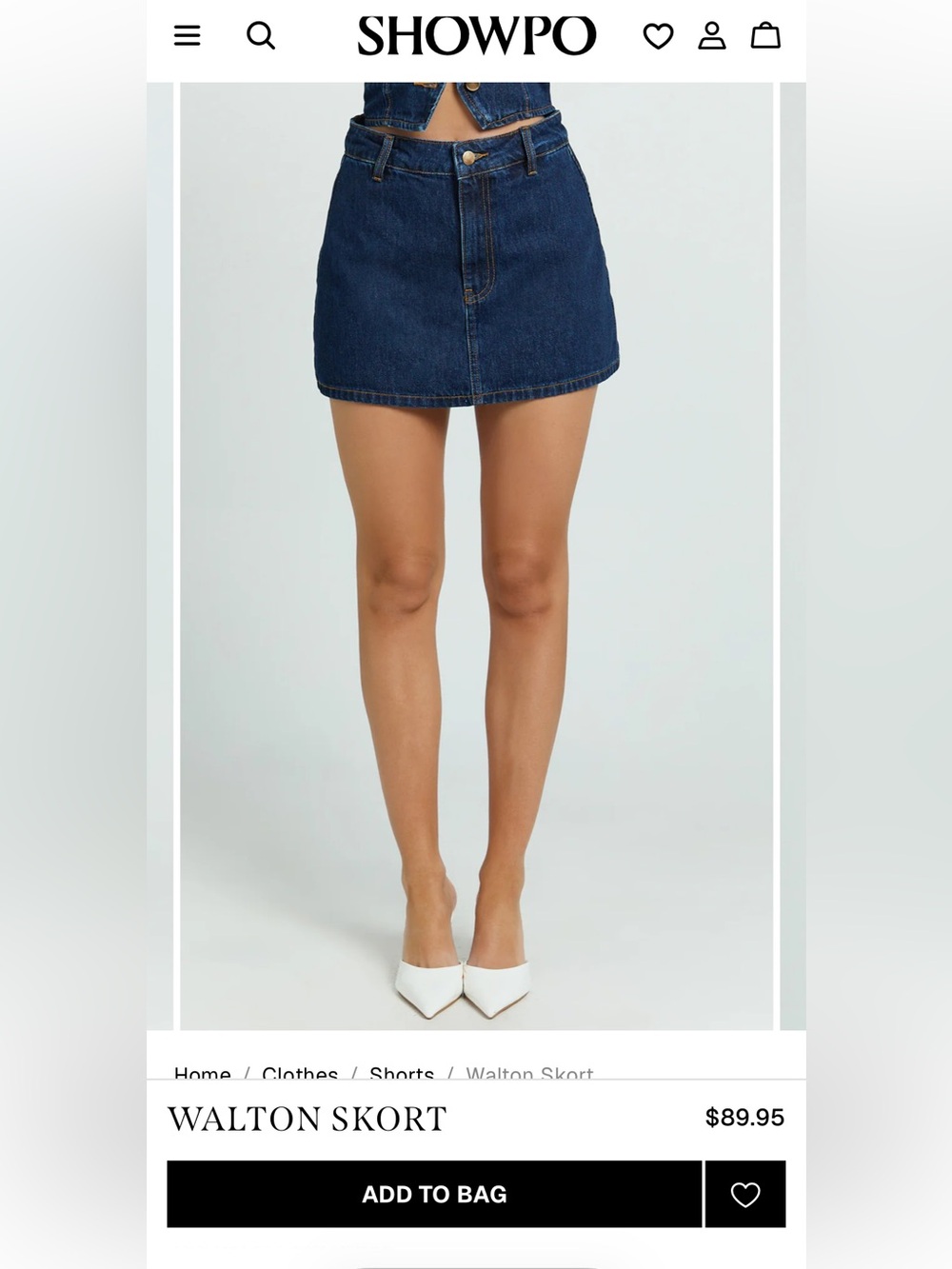 Showpo. Walton Denim Mini Skort size 12, runs big